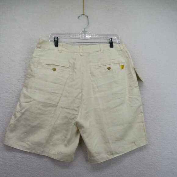 Authentic Sport Shorts Mens Size 36 Off White Linen Pleated Front Vintage New - Picture 4 of 10